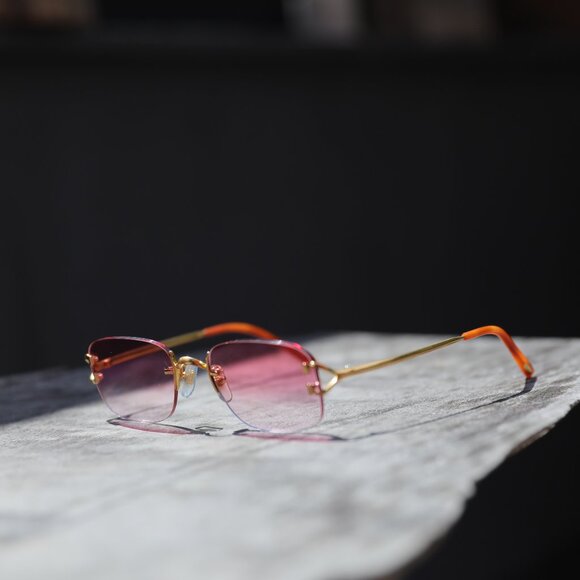 CARTIER C RIMLESS 18K GOLD FILLED PINK Y2K SUNGLASSES - Picture 12 of 16